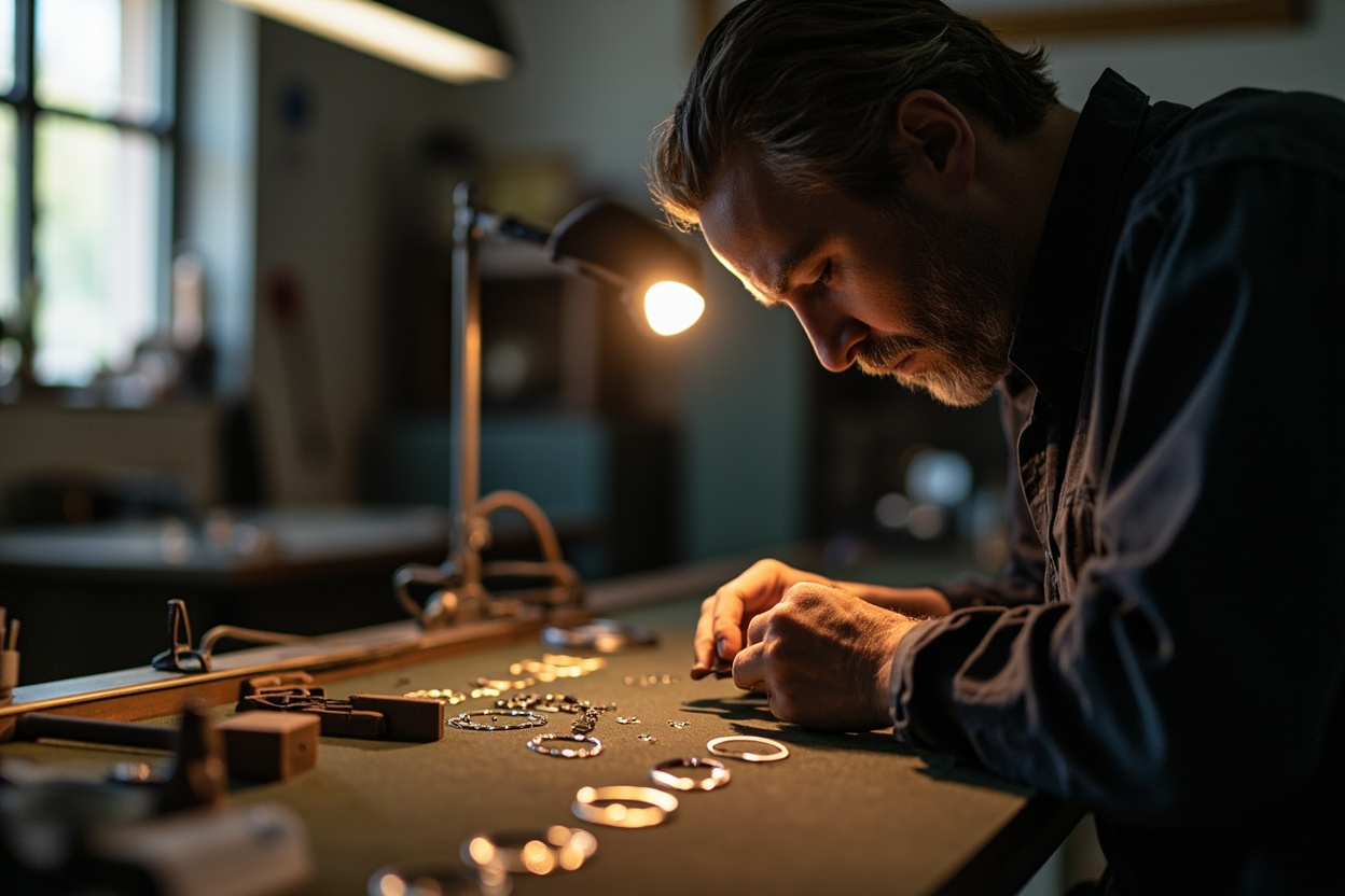 Cool Praise jewelry artisan crafting fine jewelry at the workshop bench